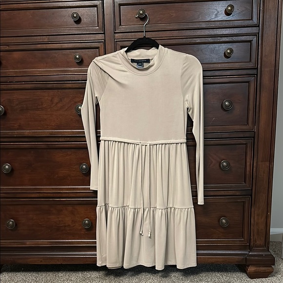 French Connection Dresses & Skirts - Beige Long Sleeve Tiered Dress